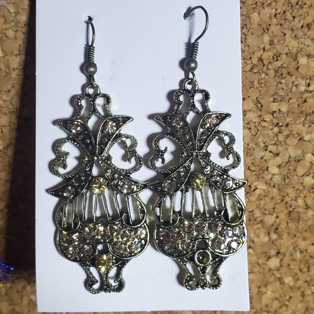 Golden and Metal Abstract Owl Earrings